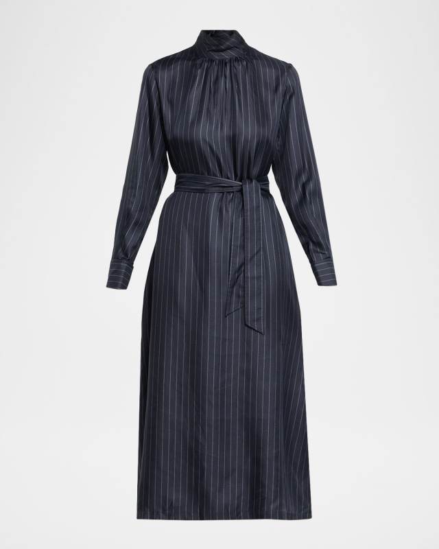 Sabbia Pinstripe Silk Midi Dress